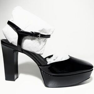 Reformation Melina Platform Heel in Black Patent